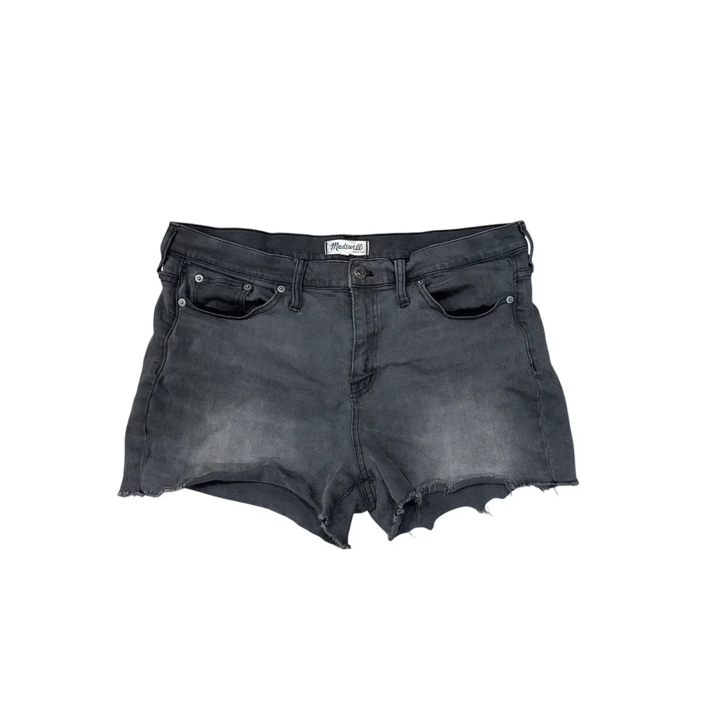 Madewell High Rise Cutoff Denim Shorts‎ Black Wash Distressed Size 32